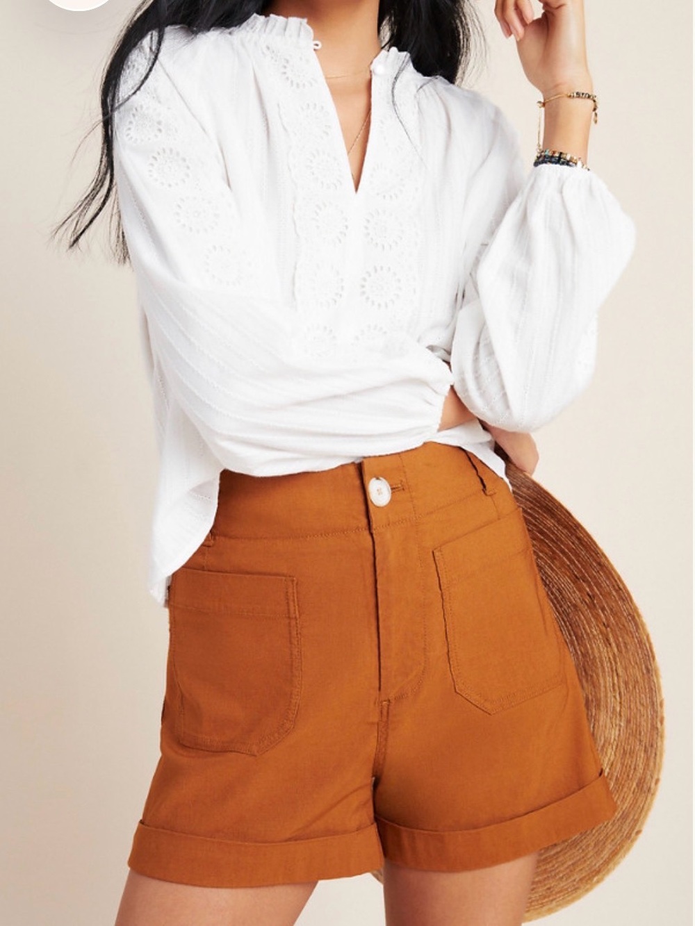 Anthropologie High-Waist Rust Shorts with Patch Pockets